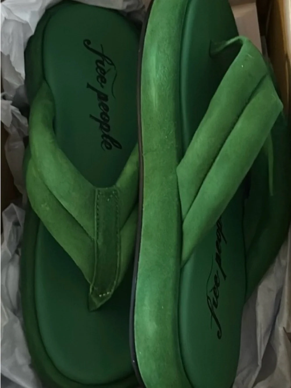 Free People Bold Green Suede Platform Thong Sandals
